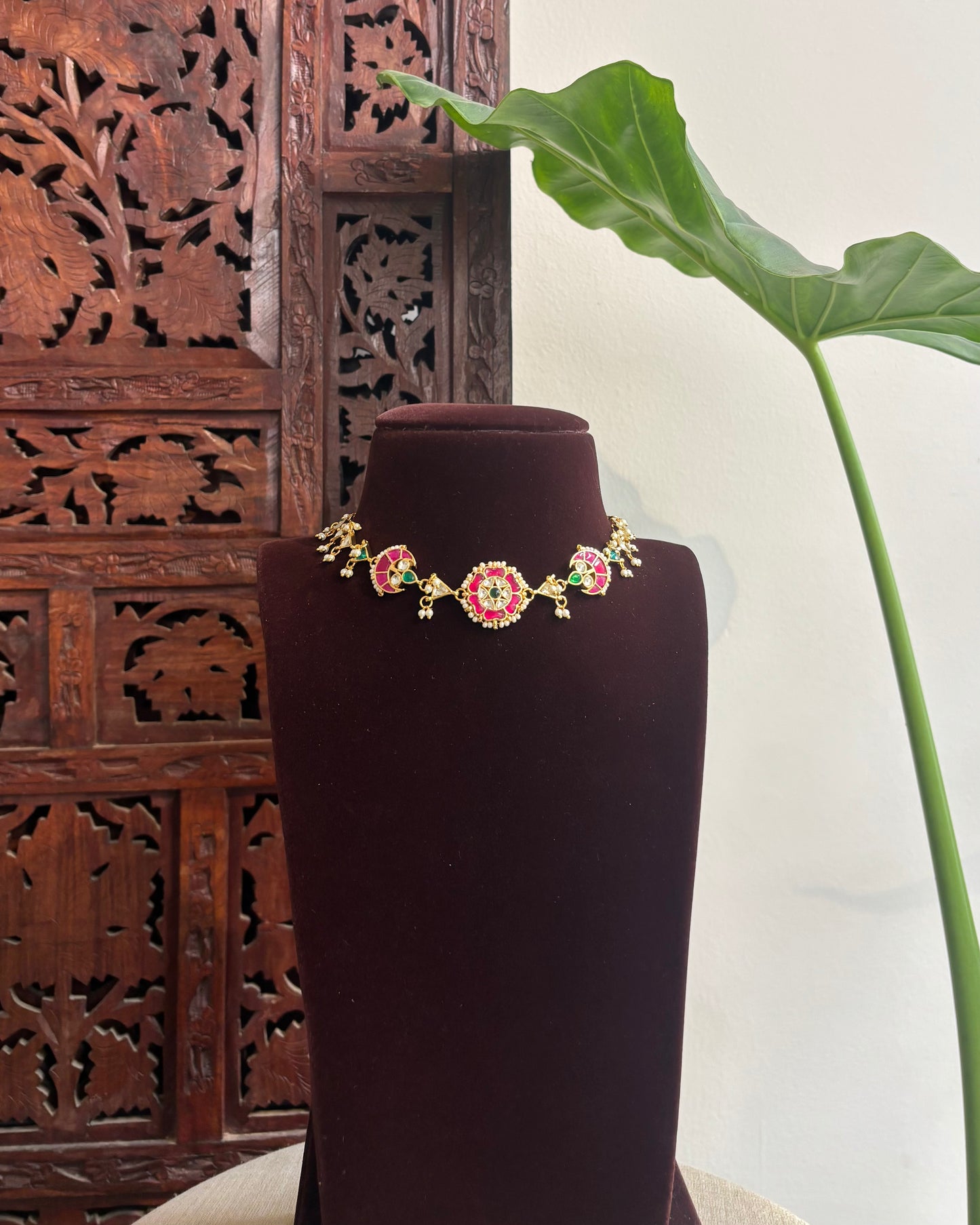 Multi-Color Floral Kundan Choker | Handmade Gold Plated | NC280