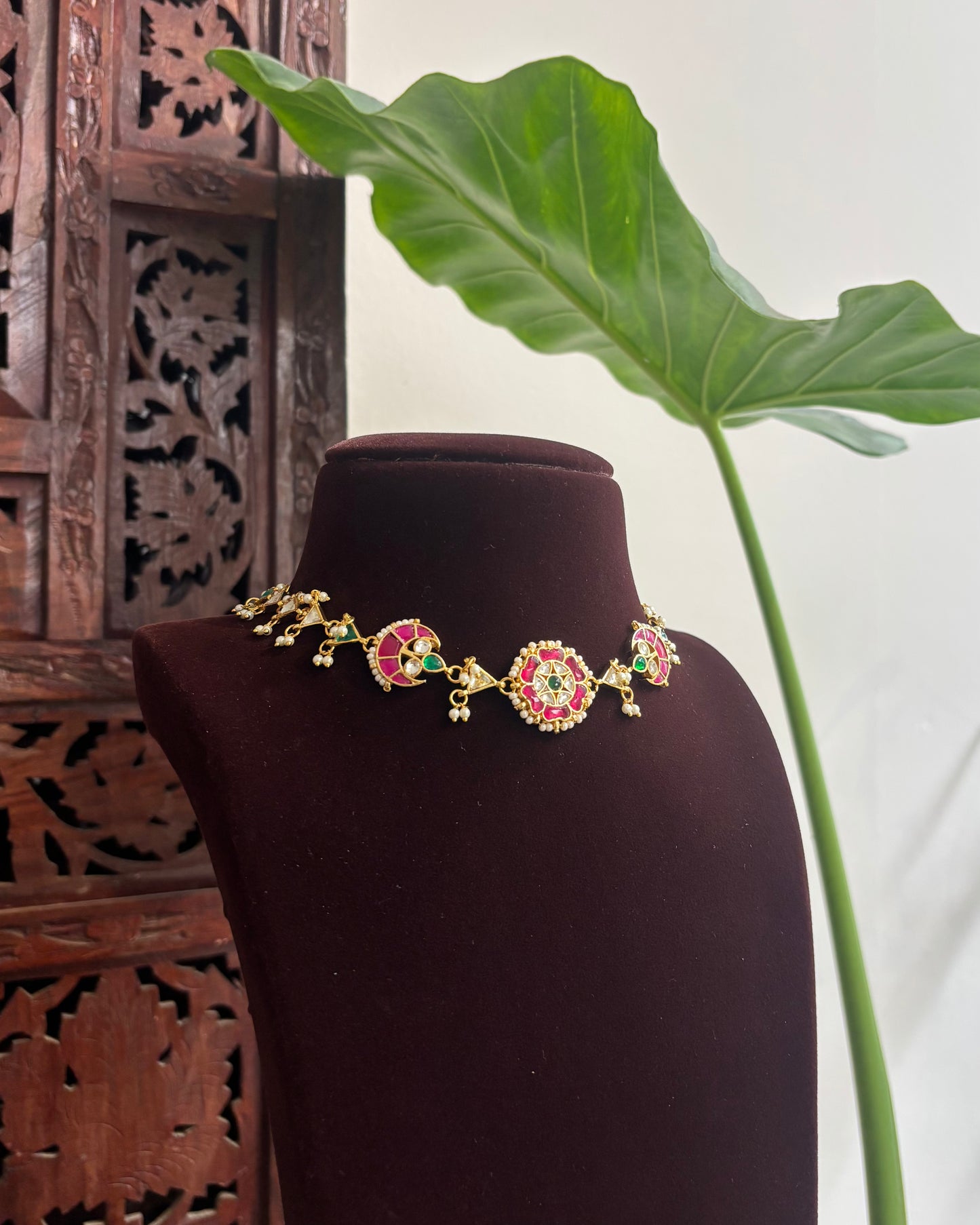 Multi-Color Floral Kundan Choker | Handmade Gold Plated | NC280