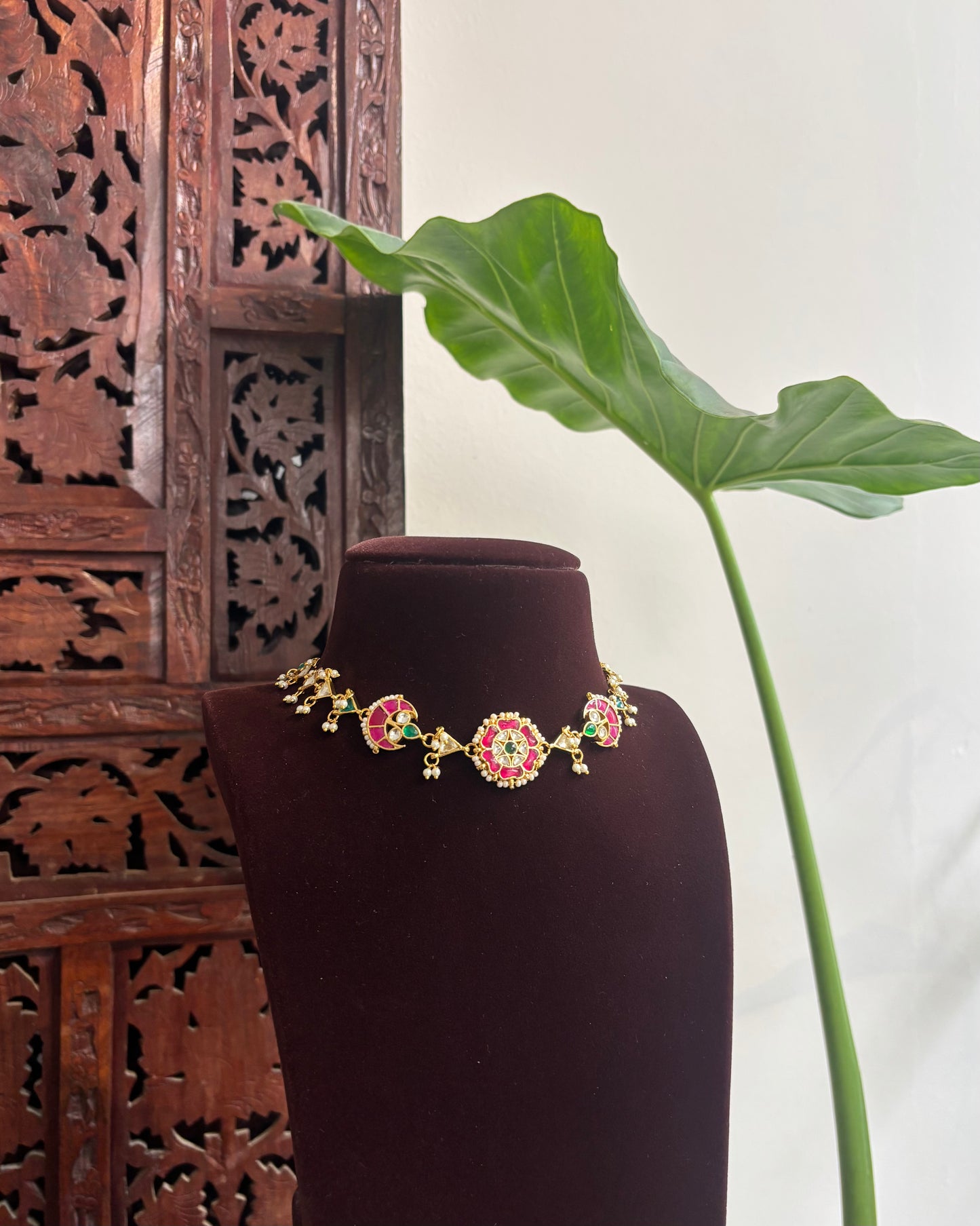 Multi-Color Floral Kundan Choker | Handmade Gold Plated | NC280