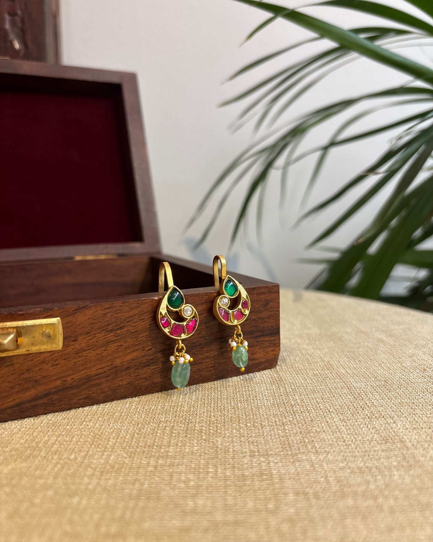 Multicolor Peacock Gold-Finish Jadau Bugadi | ER271