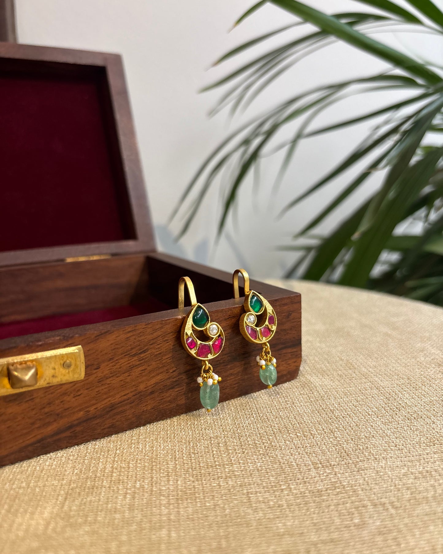 Multicolor Peacock Gold-Finish Jadau Bugadi | ER271