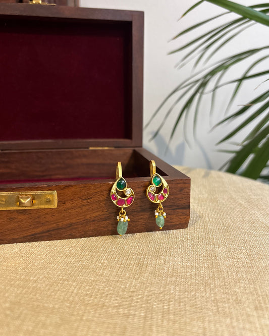 Multicolor Peacock Gold-Finish Jadau Bugadi | ER271
