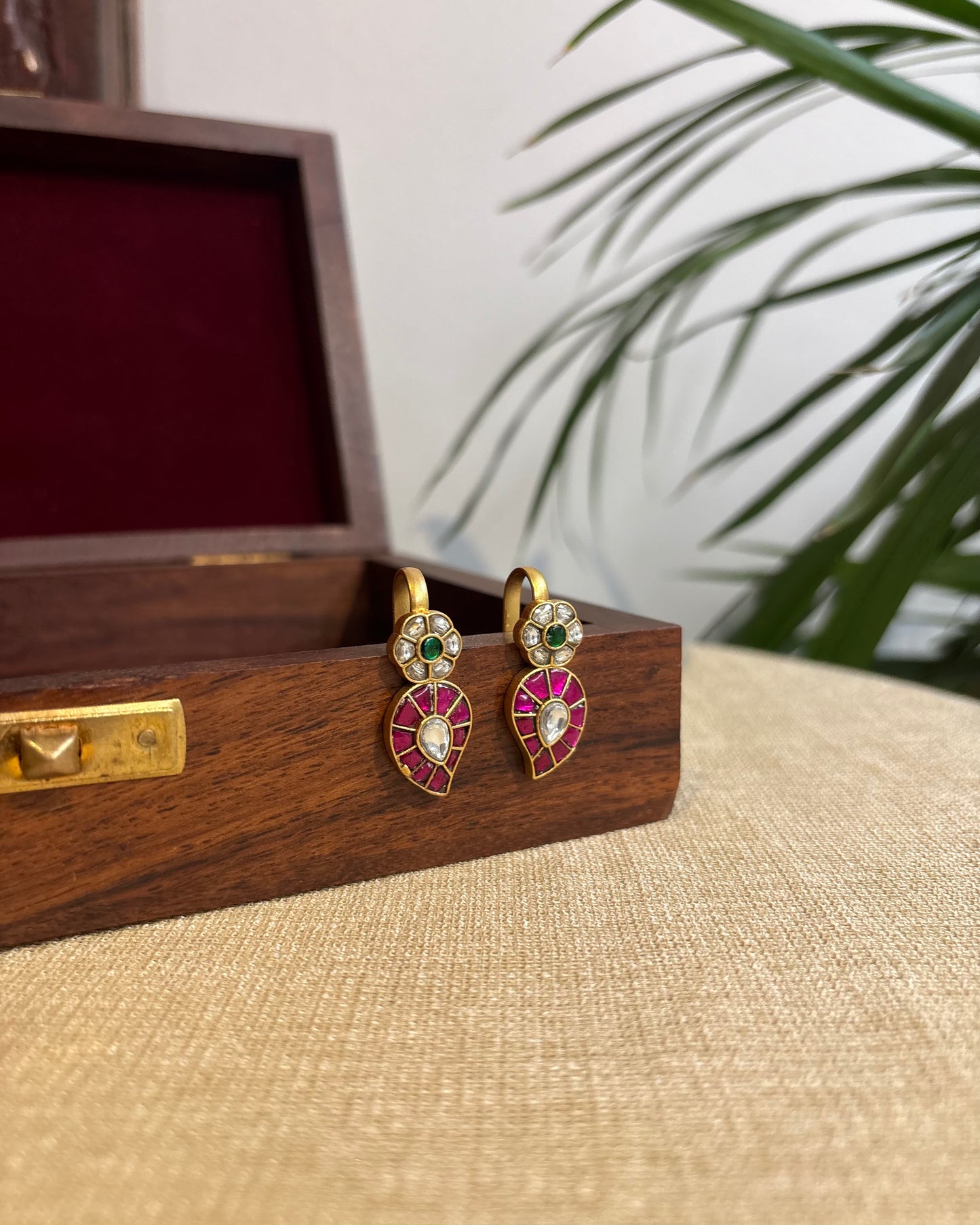 Multicolor Mango Gold-Finish Jadau Bugadi | ER272
