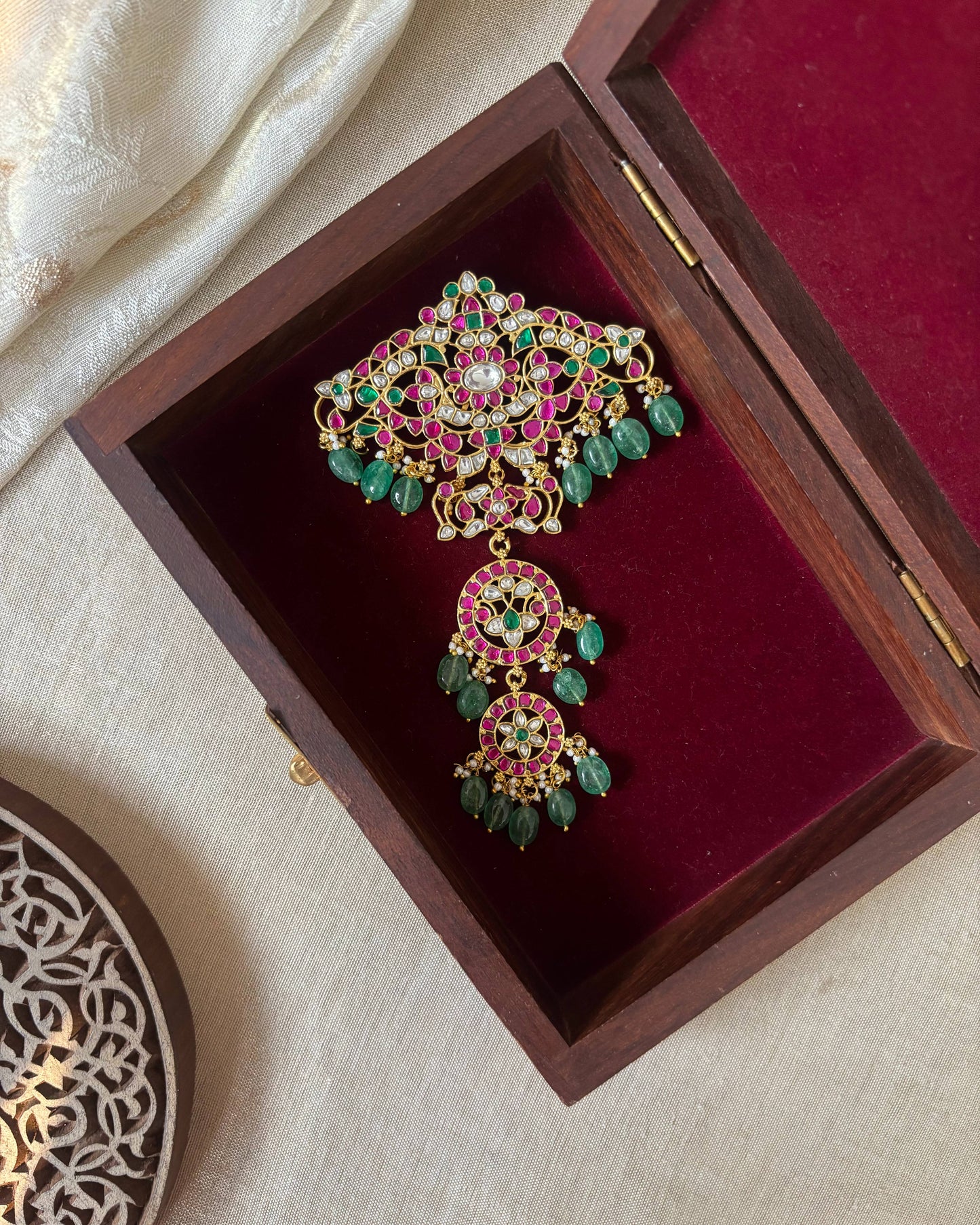 Multicolor Royal Floral Jadau Kundan Pendant | HA348