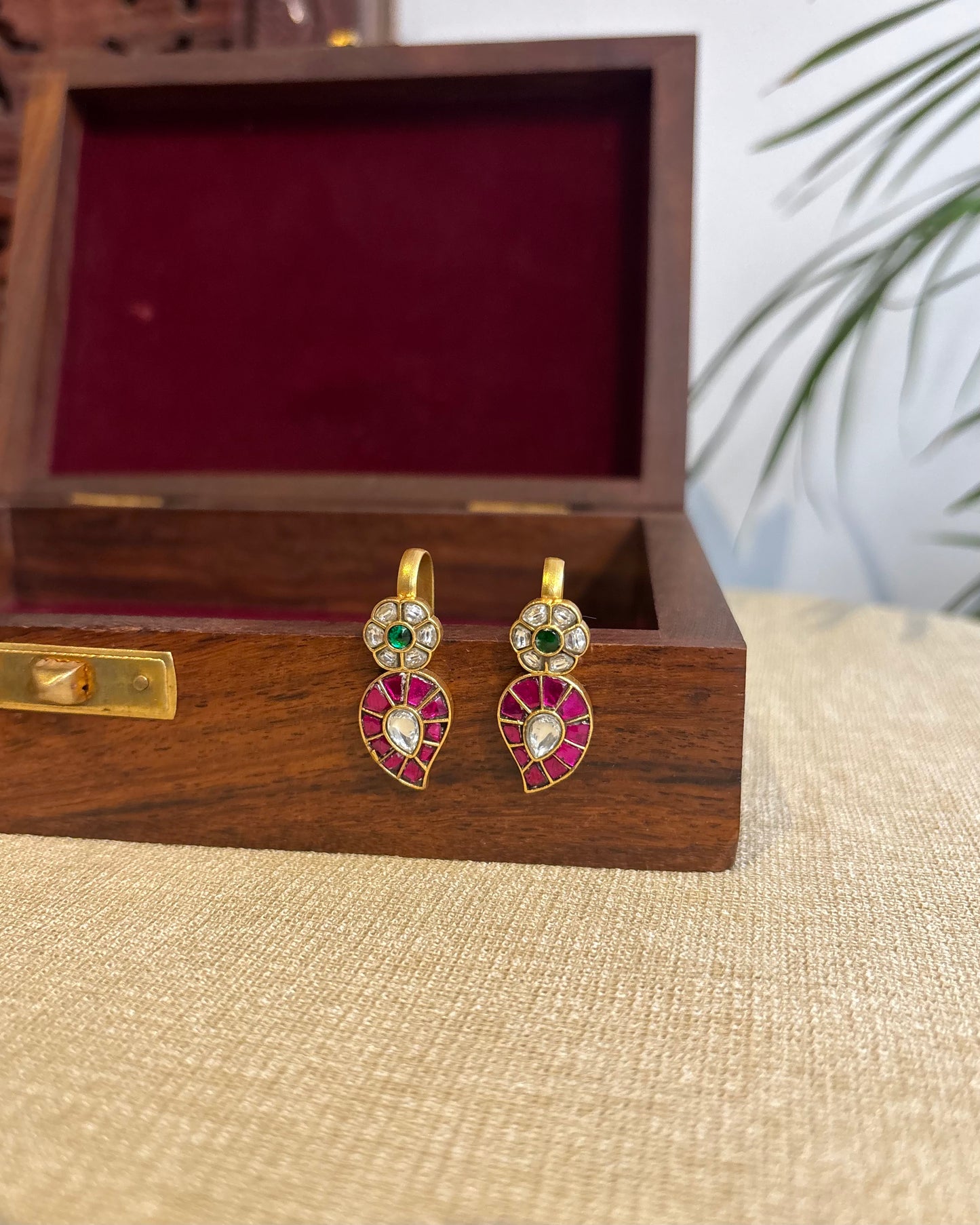 Multicolor Mango Gold-Finish Jadau Bugadi | ER272