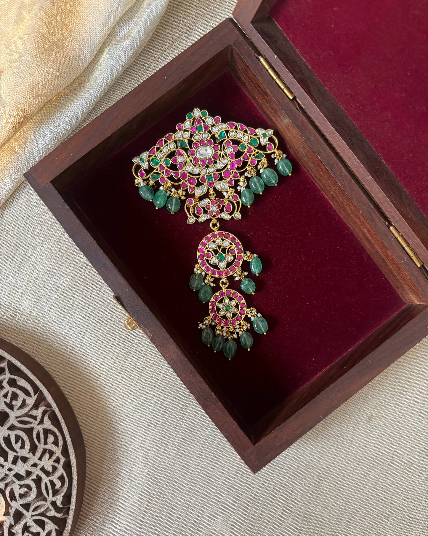 Multicolor Royal Floral Jadau Kundan Pendant | HA348
