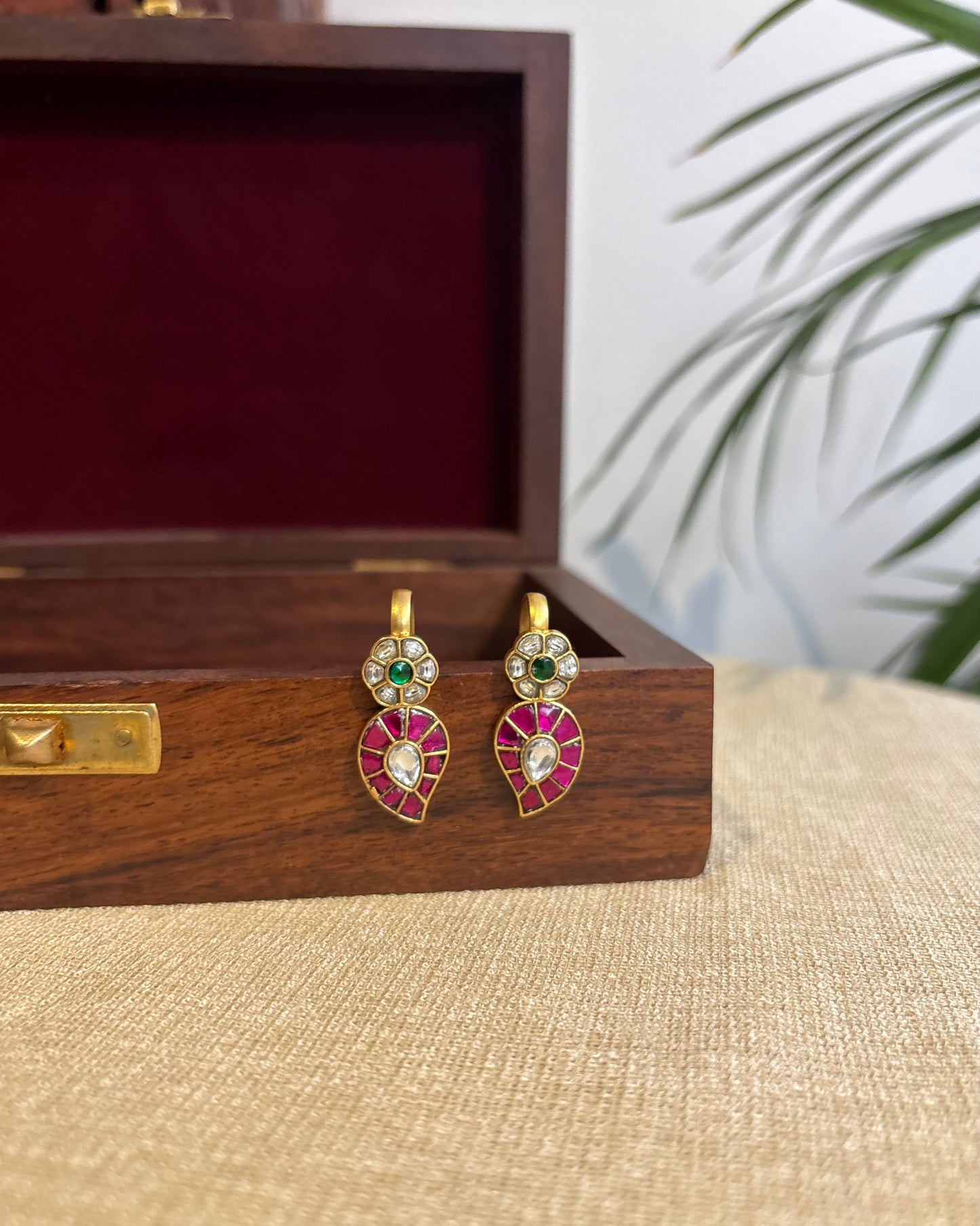 Multicolor Mango Gold-Finish Jadau Bugadi | ER272