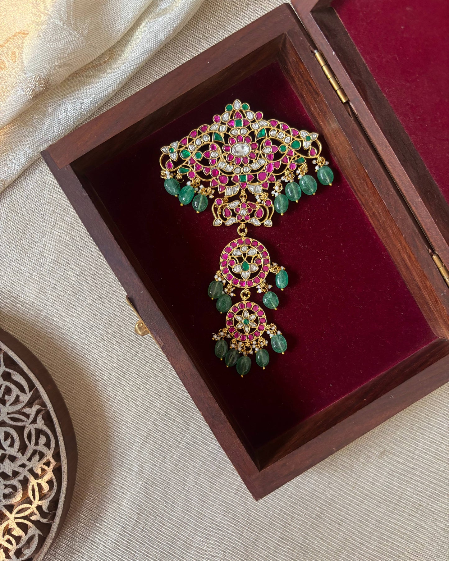 Multicolor Royal Floral Jadau Kundan Pendant | HA348