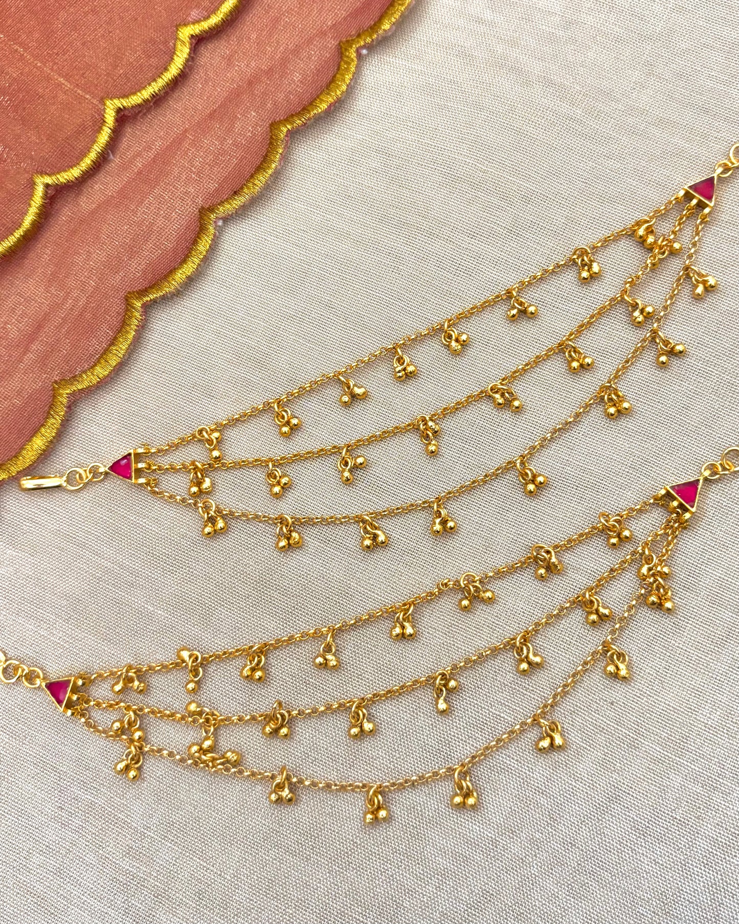 Minimal 3-Layer Gold Plated Kundan Ear Chain | EC027