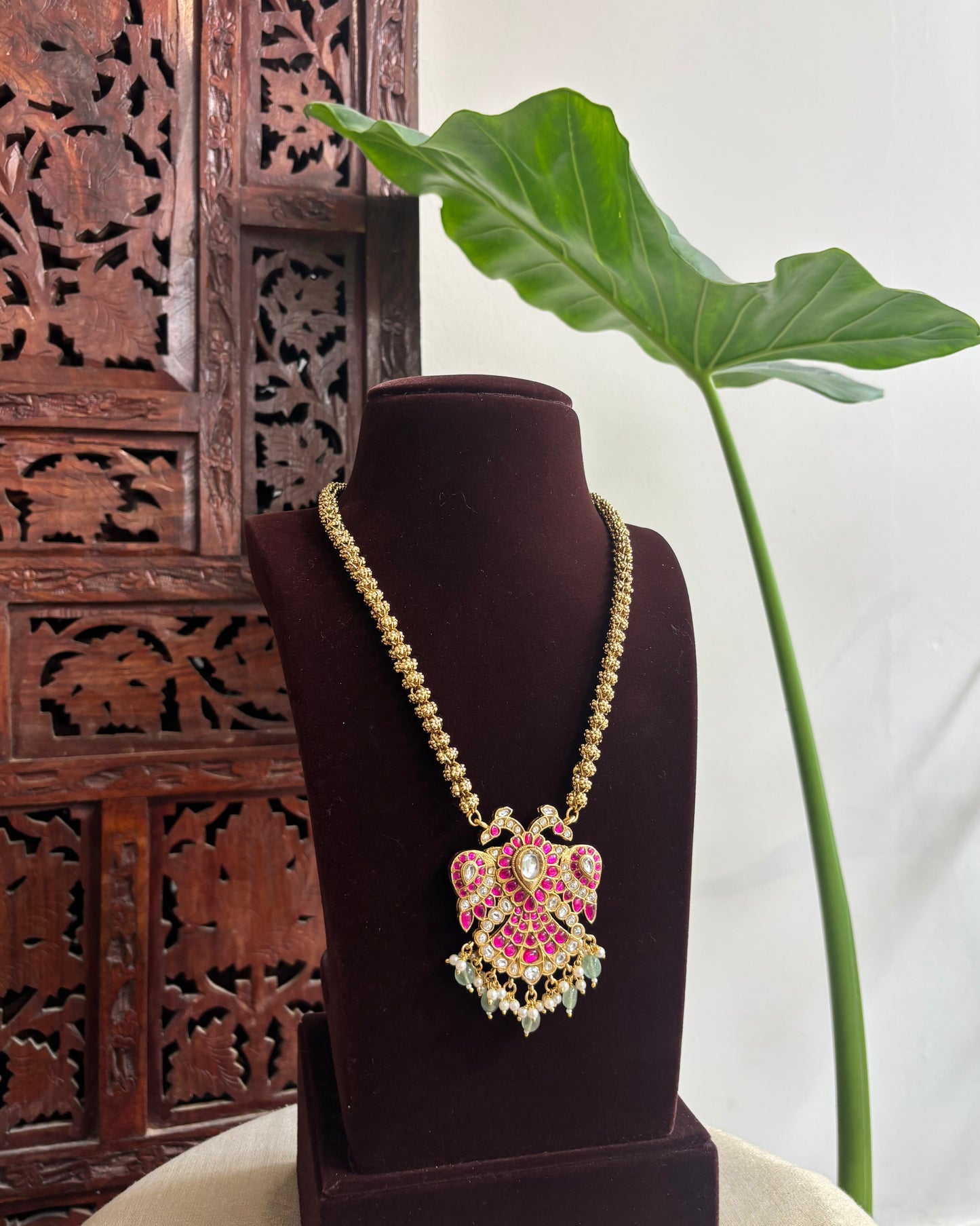 2-in-1 Gandaperunda Reversible Necklace Set – Multicolour & White with Matching Earrings | NC279