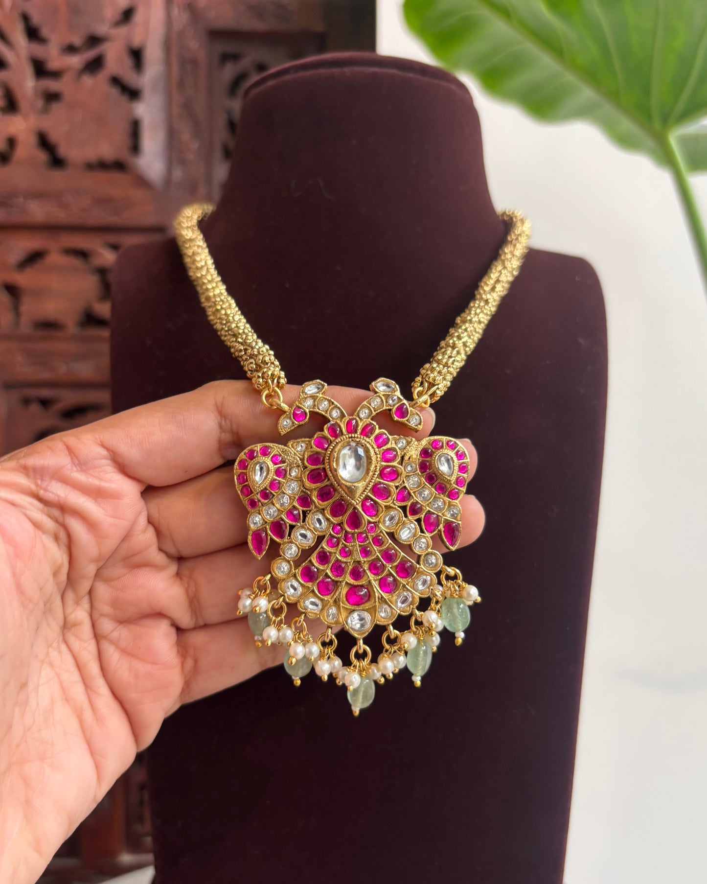 2-in-1 Gandaperunda Reversible Necklace Set – Multicolour & White with Matching Earrings | NC279