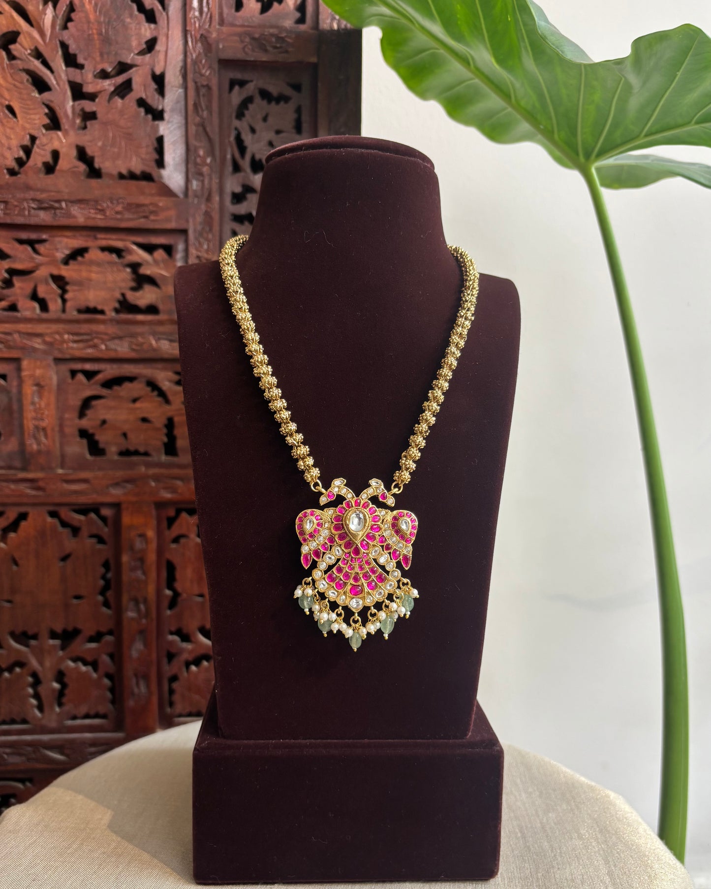 2-in-1 Gandaperunda Reversible Necklace Set – Multicolour & White with Matching Earrings | NC279