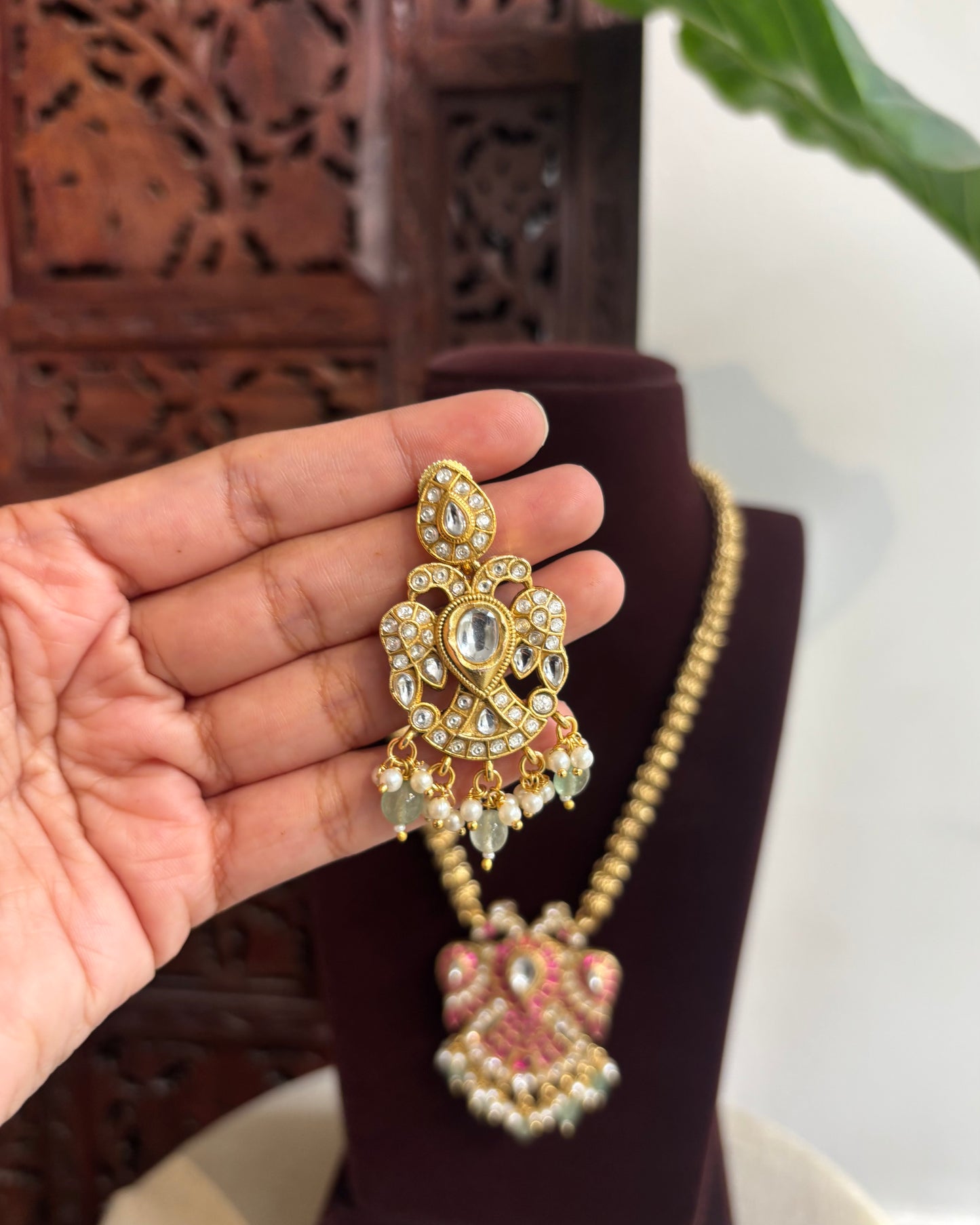 2-in-1 Gandaperunda Reversible Necklace Set – Multicolour & White with Matching Earrings | NC279