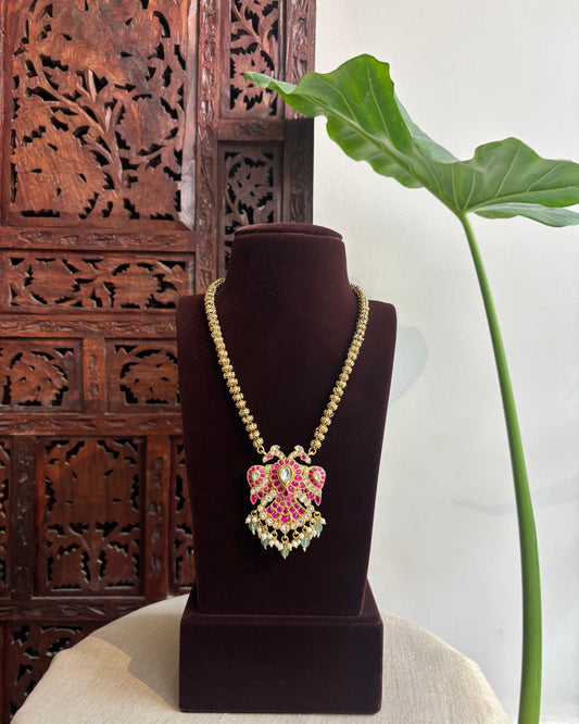 2-in-1 Gandaperunda Reversible Necklace Set – Multicolour & White with Matching Earrings | NC279