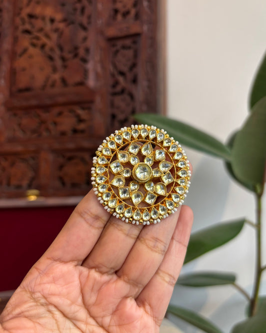 Intricate Floral Round Jadau Kundan Pendant | HA215