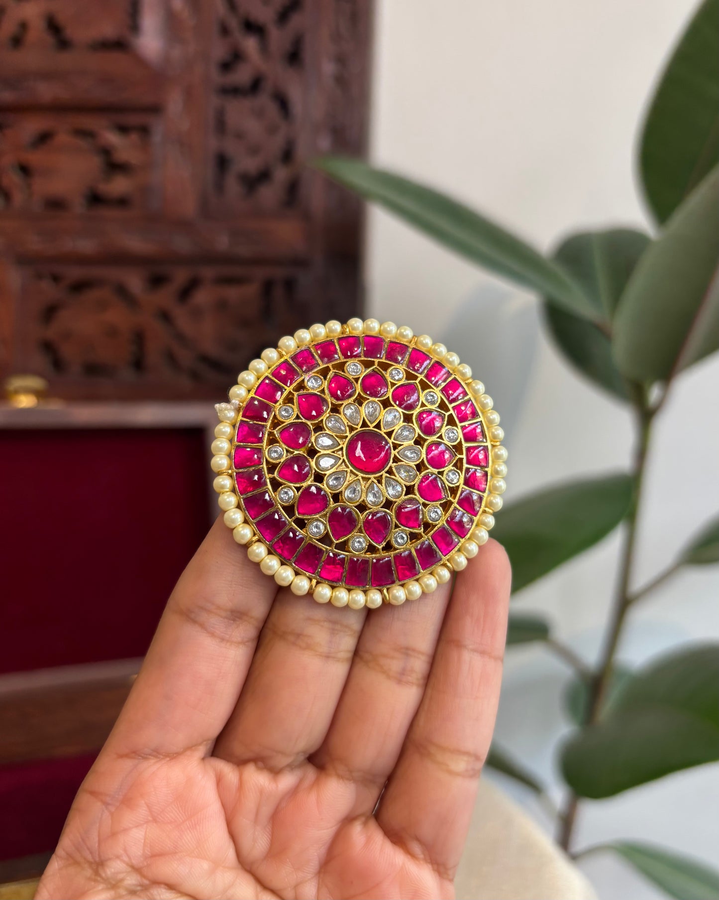 Handcrafted Round Floral Hair Pin – Jadau Kundan | HA216