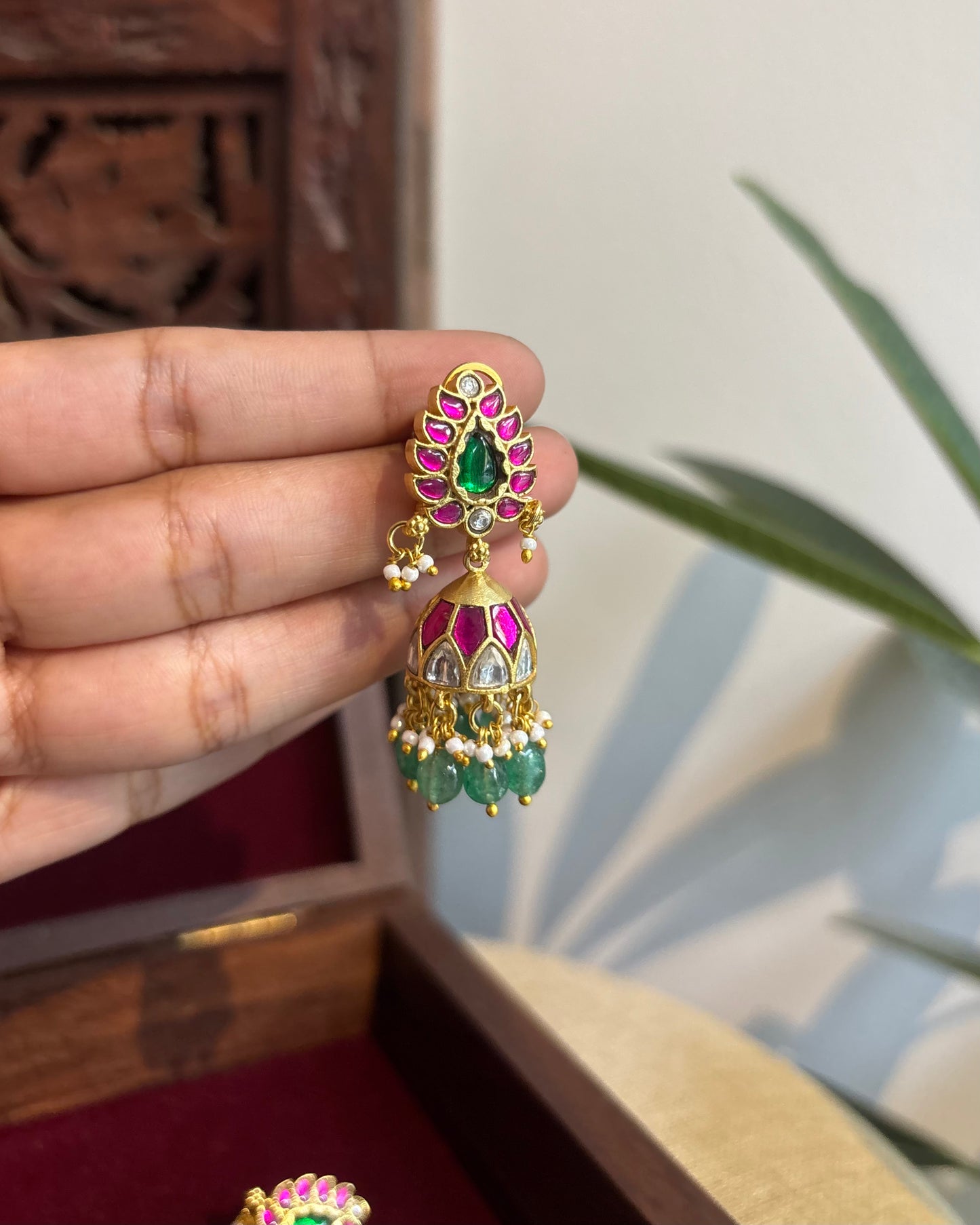 Multicolor Floral Jadau Kundan Jhumkas | ER334