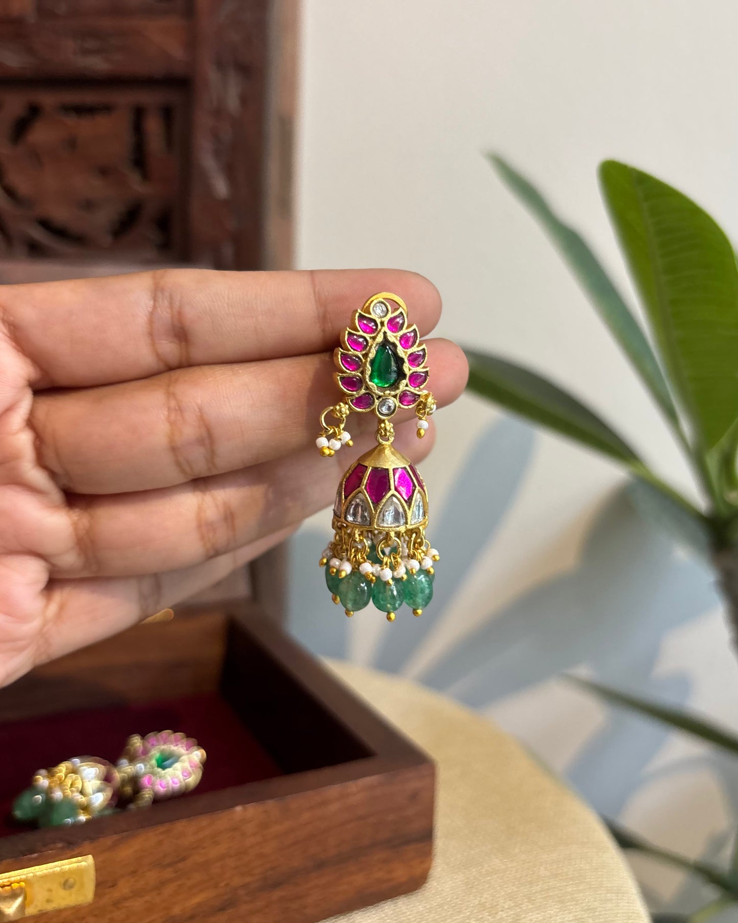 Multicolor Floral Jadau Kundan Jhumkas | ER334