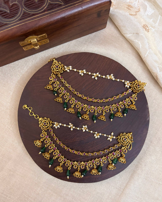 Antique Polish Three-Layer Kemp Bridal Ear Chain | EC047