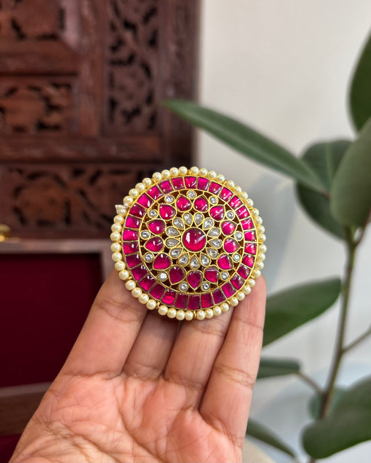 Handcrafted Round Floral Hair Pin – Jadau Kundan | HA216