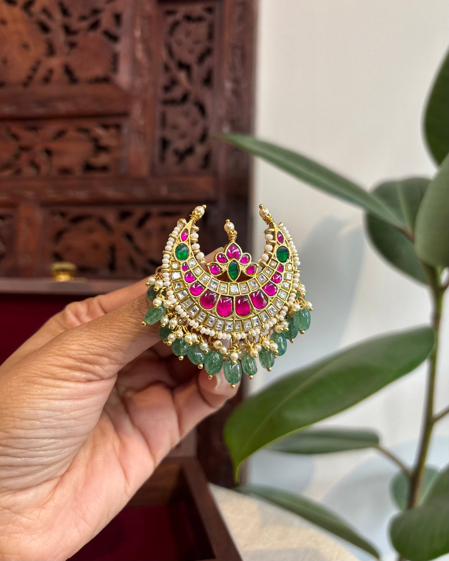 Intricate Chand Floral Jadau Kundan Pendant | HA217