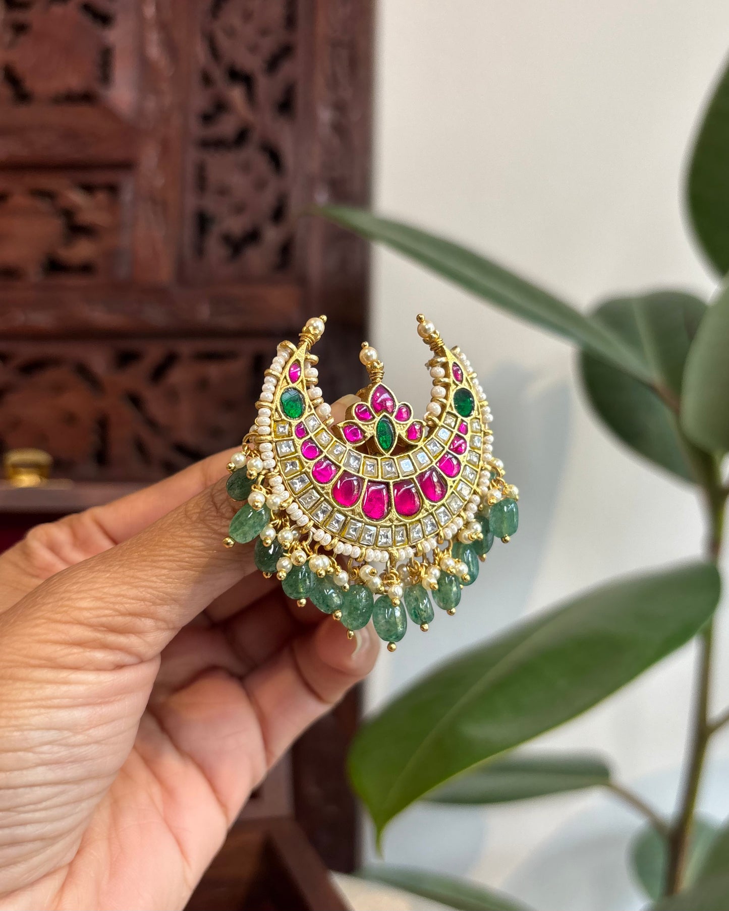Intricate Chand Floral Jadau Kundan Pendant | HA217