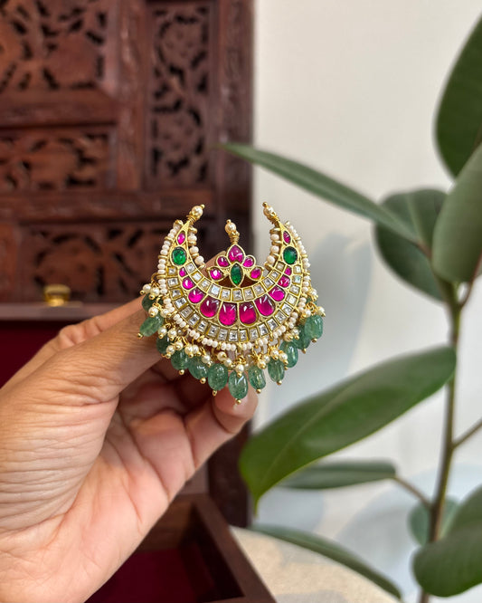 Intricate Chand Floral Jadau Kundan Pendant | HA217