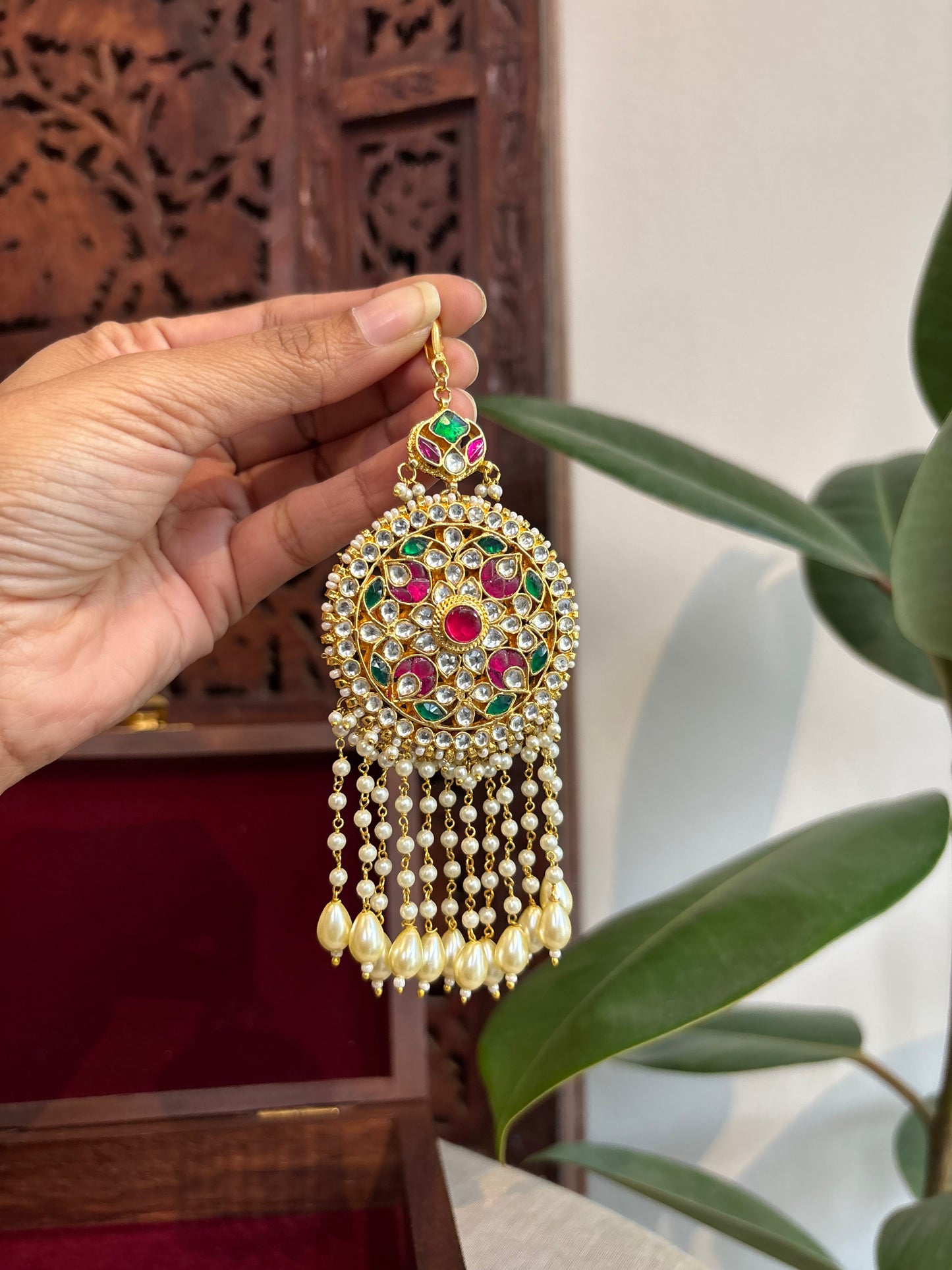 Gold Plated Jadau Kundan Pendant Hair Accessory | HA230