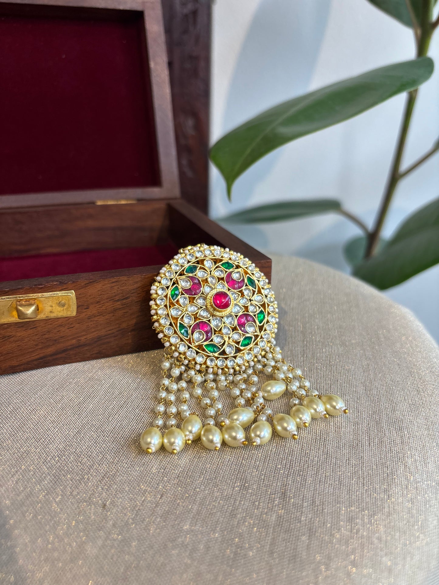 Gold Plated Jadau Kundan Pendant Hair Accessory | HA230