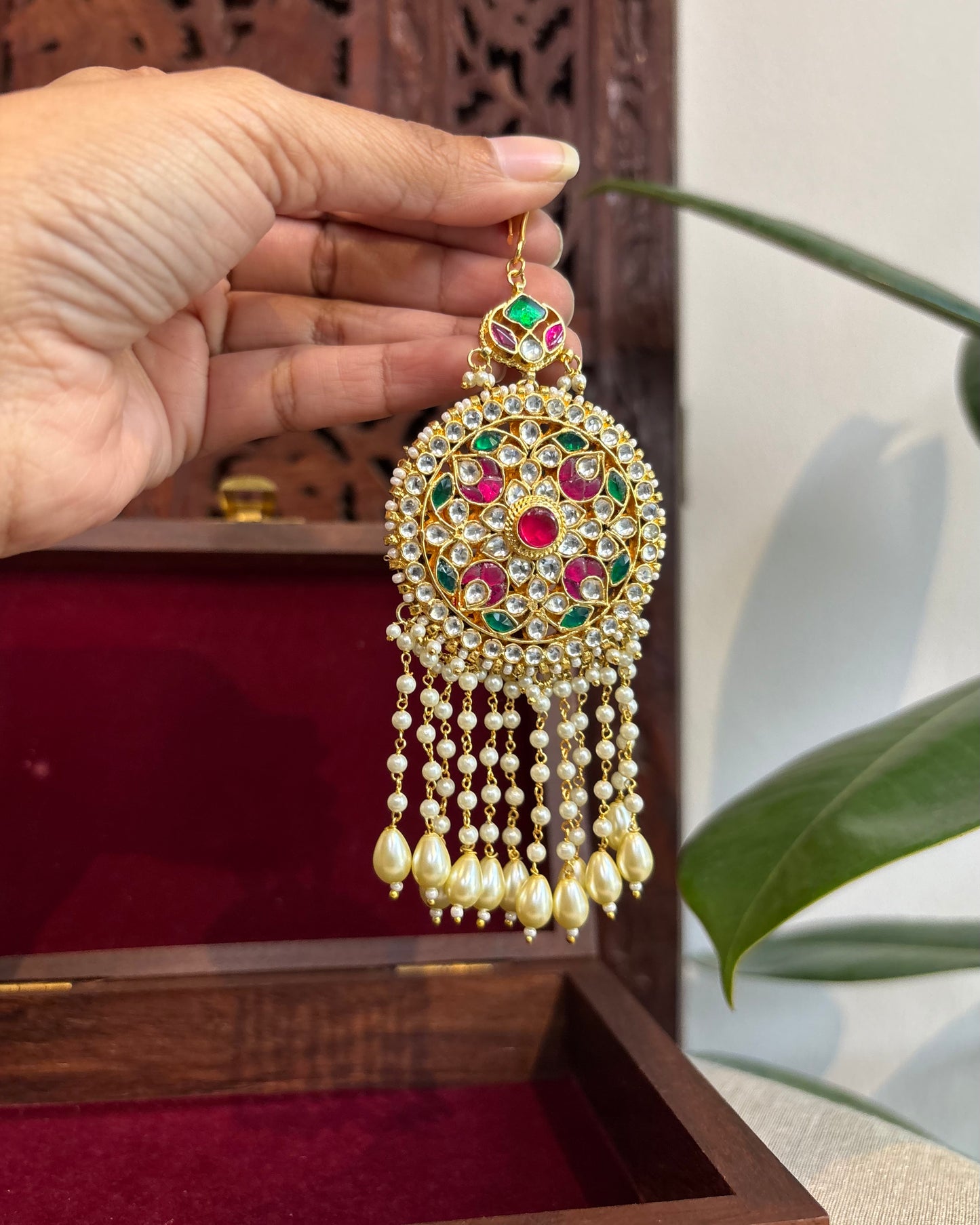 Gold Plated Jadau Kundan Pendant Hair Accessory | HA230