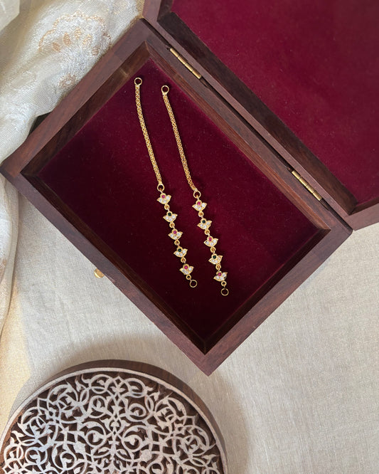 Vintage Floral Impon Straight Ear Chain –  Multicolor | EC143