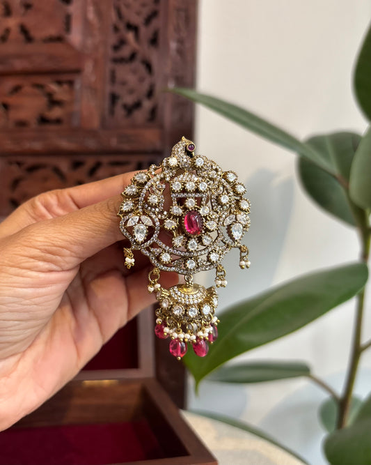 Victorian Hair Pendant with Ruby Beads & Accents – Antique Elegance | HA220