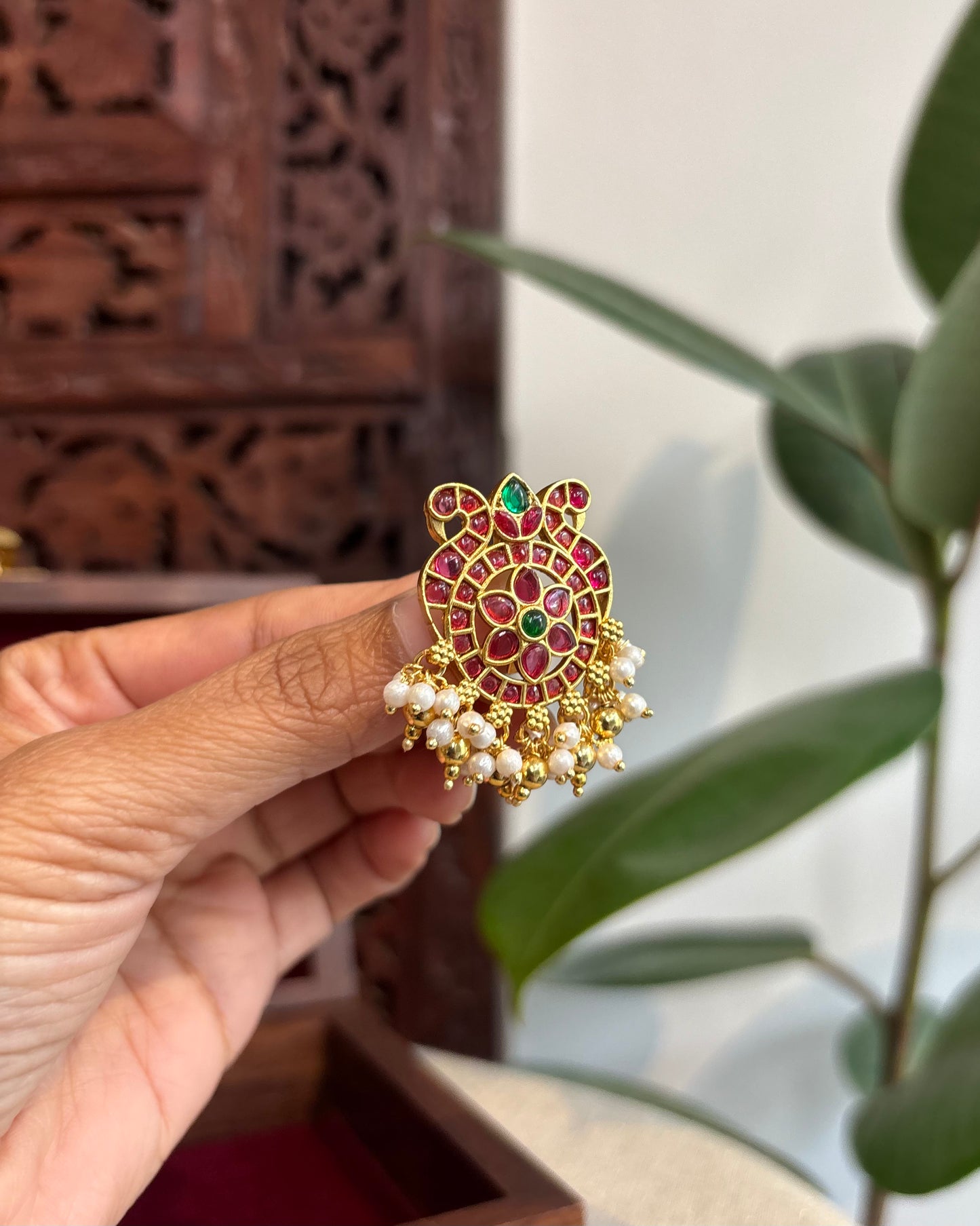 Kemp Peacock Hair Pendant – Traditional Bridal Hair Jewellery | HA225
