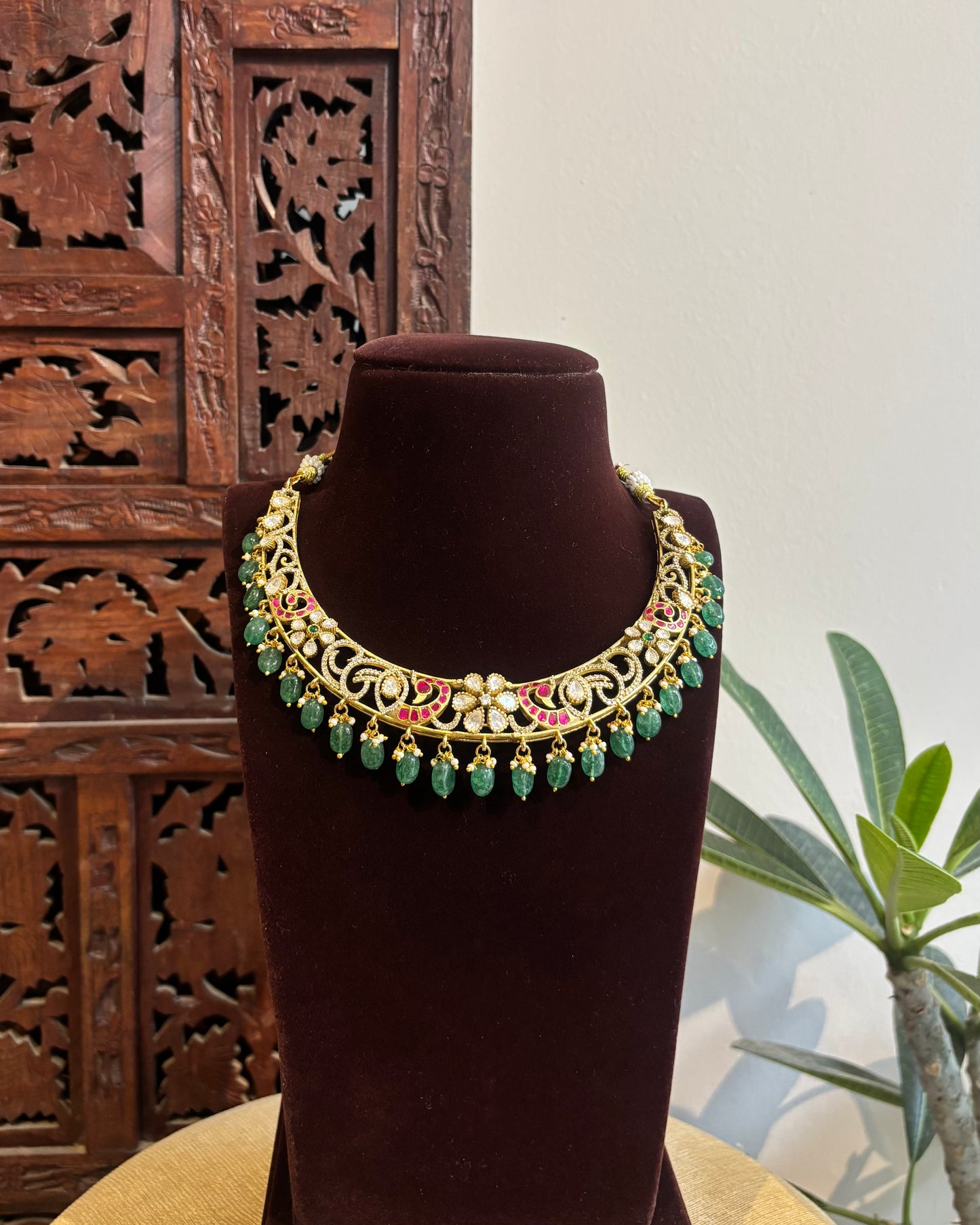 Floral MossaniteKundan Kanti Necklace| Multicolor | NC536