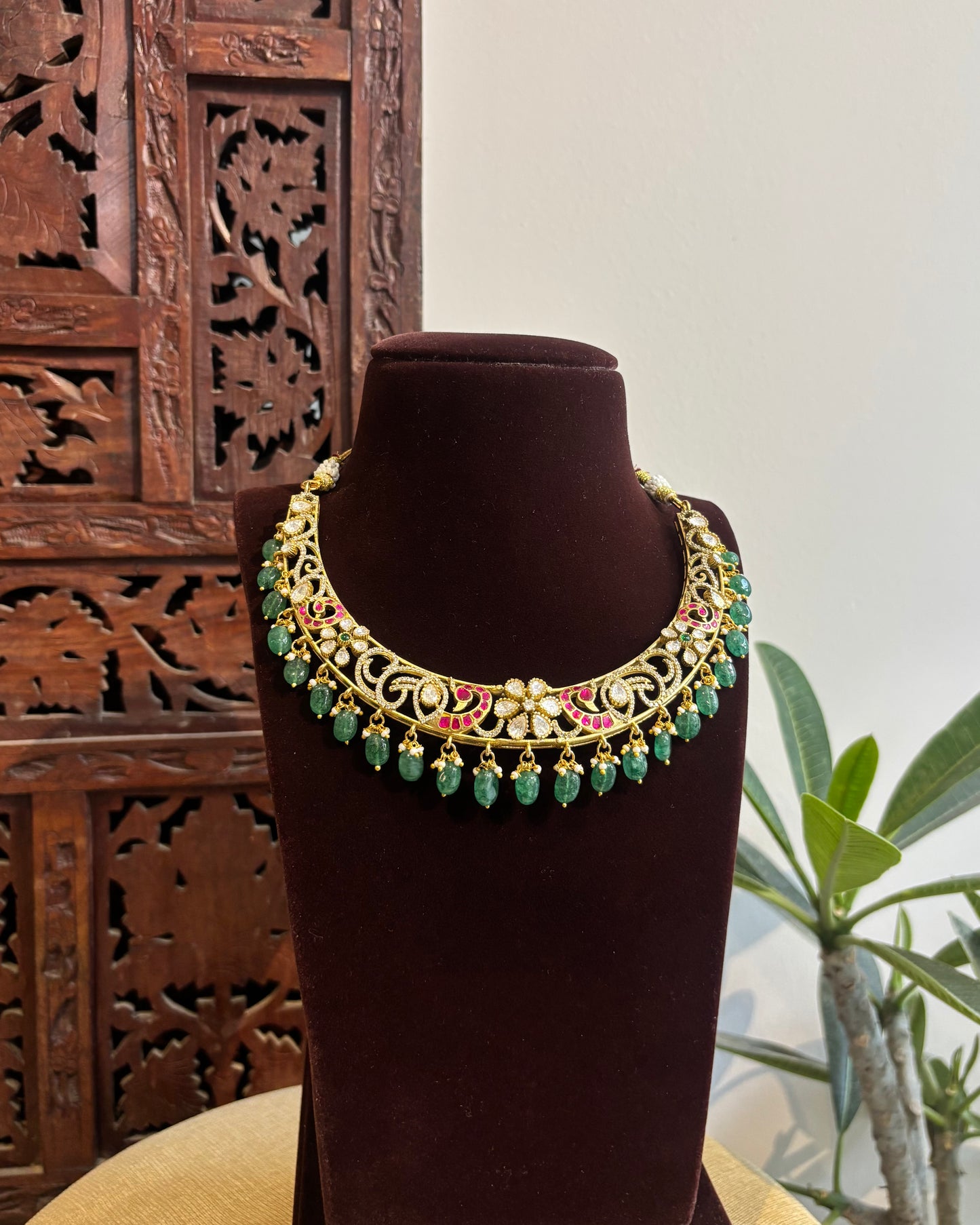 Floral MossaniteKundan Kanti Necklace| Multicolor | NC536
