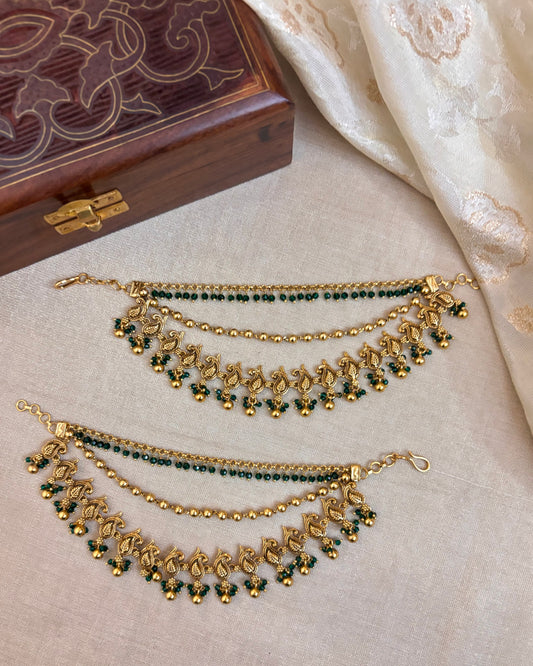 Three-Layer Antique Finish Mango Motif Bridal Ear Chain | EC060