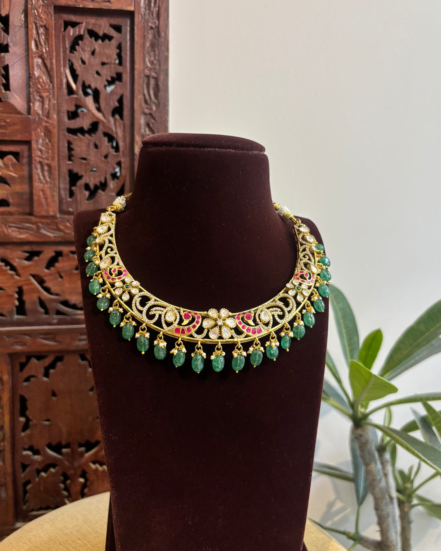 Floral MossaniteKundan Kanti Necklace| Multicolor | NC536