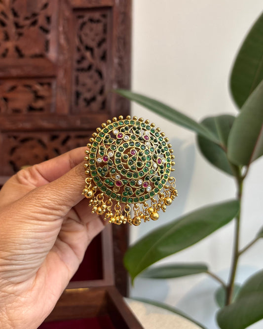 Kemp Peacock Round Hair Pendant – Traditional Bridal Hair Jewellery | HA223