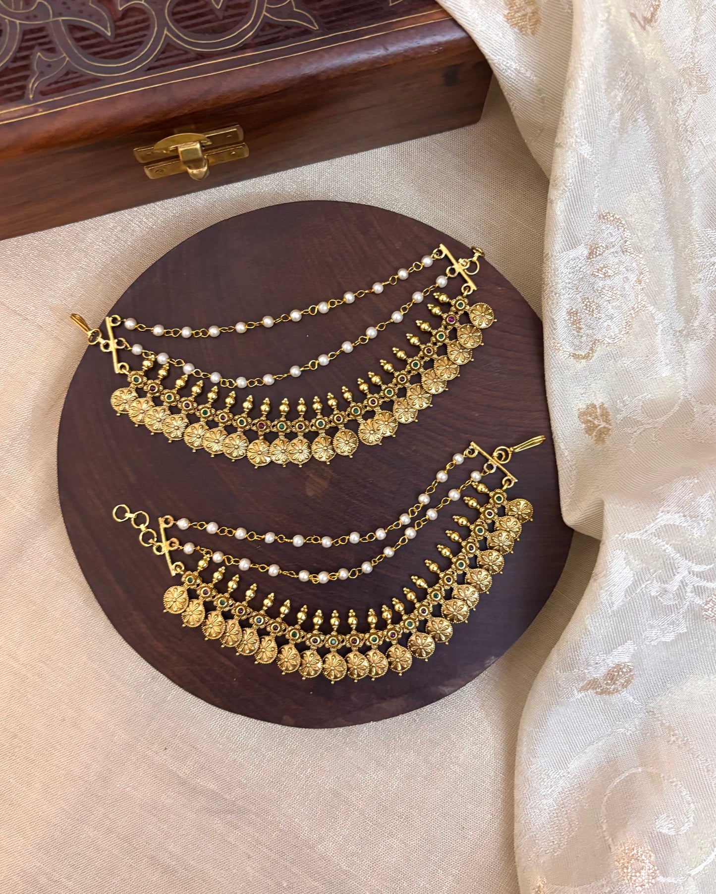 Antique Polish Kaasu Three-Layer Kemp Bridal Ear Chain | EC061