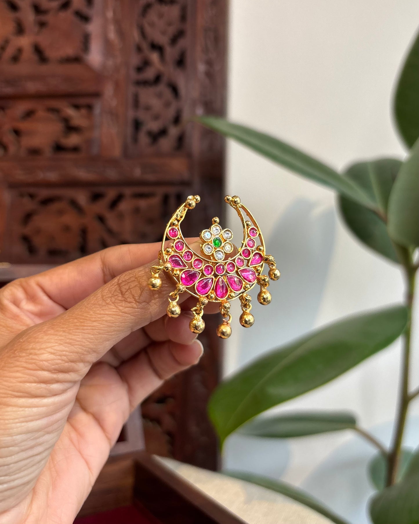 Kundan Chand Hair Pendant – Traditional Bridal Hair Jewellery | HA232