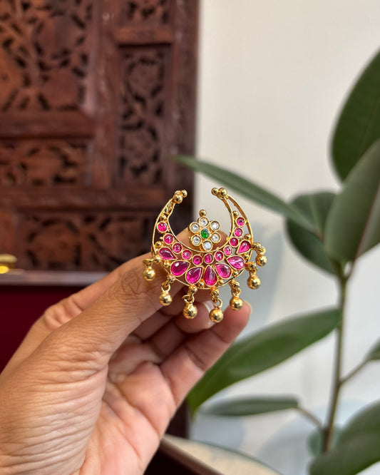 Kundan Chand Hair Pendant – Traditional Bridal Hair Jewellery | HA232