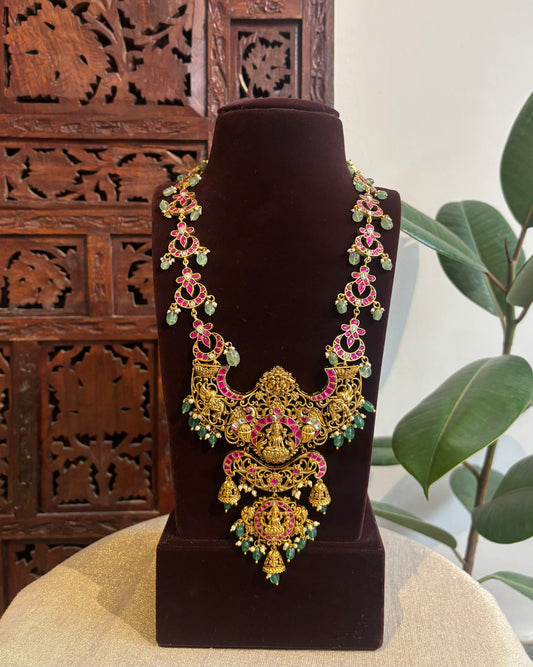 Lakshmi Haram – Antique Lakshmi Centrepiece with Jadau Kundan Floral Chain & Matching Earrings| NC282