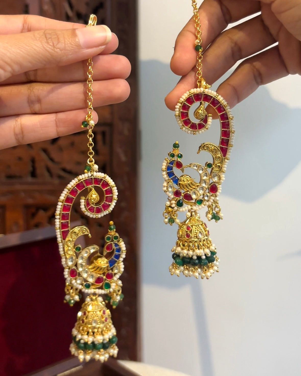 Regal Peacock Ear Cuff Jhumkas – Intricate Kundan Design | ER203