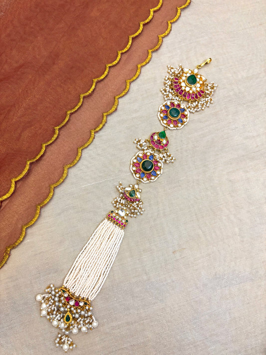 Jadau Kundan Pearl Hair Accessory – Gold Plated Statement Piece | HA030