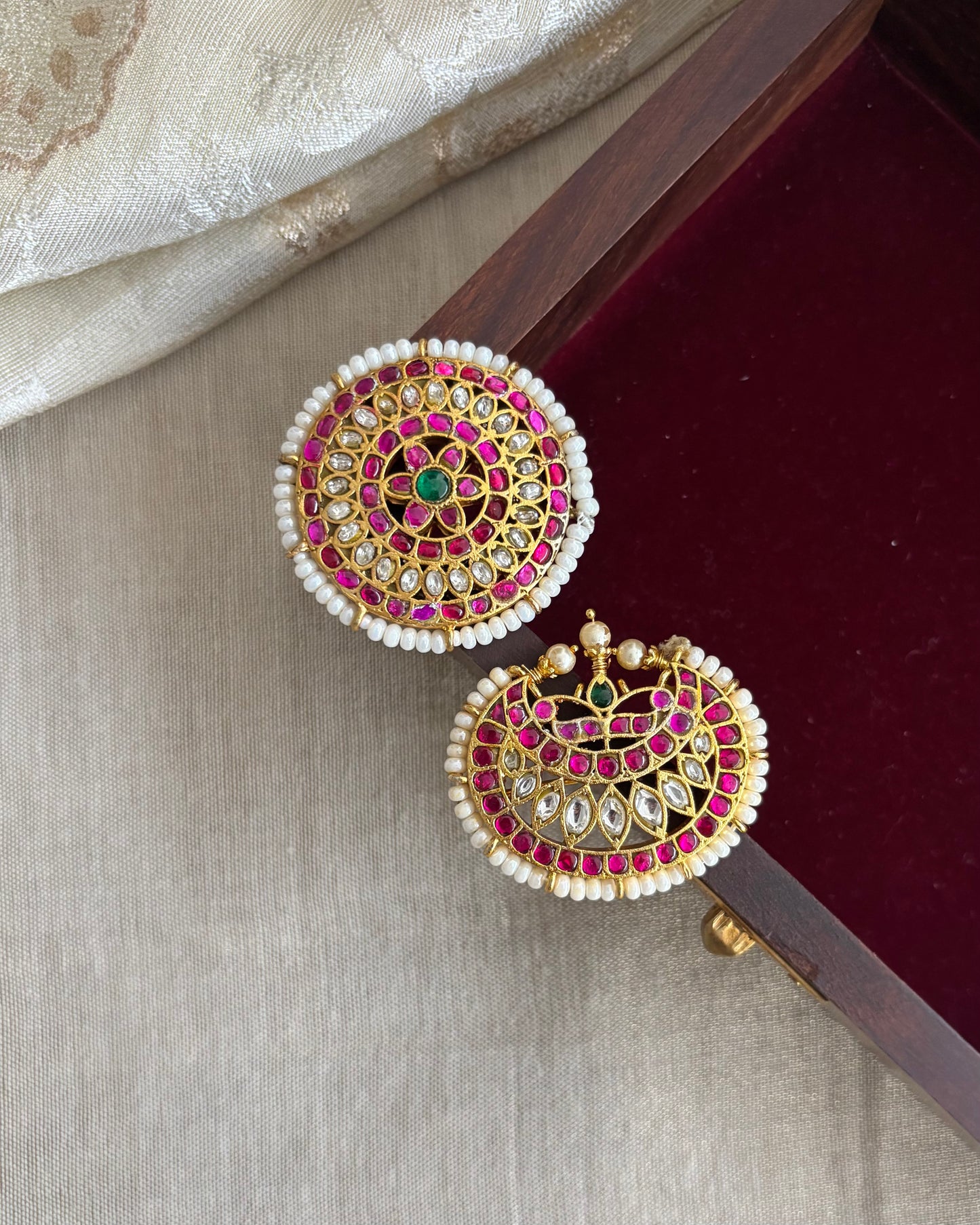 Jadau Kundan Sun & Moon Hair Accessory – Gold Plated Traditional Set | HA184