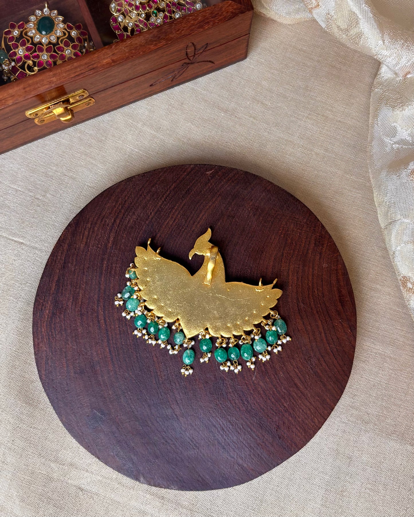 Intricate Floral Peacock Jadau Kundan Pendant | HA107