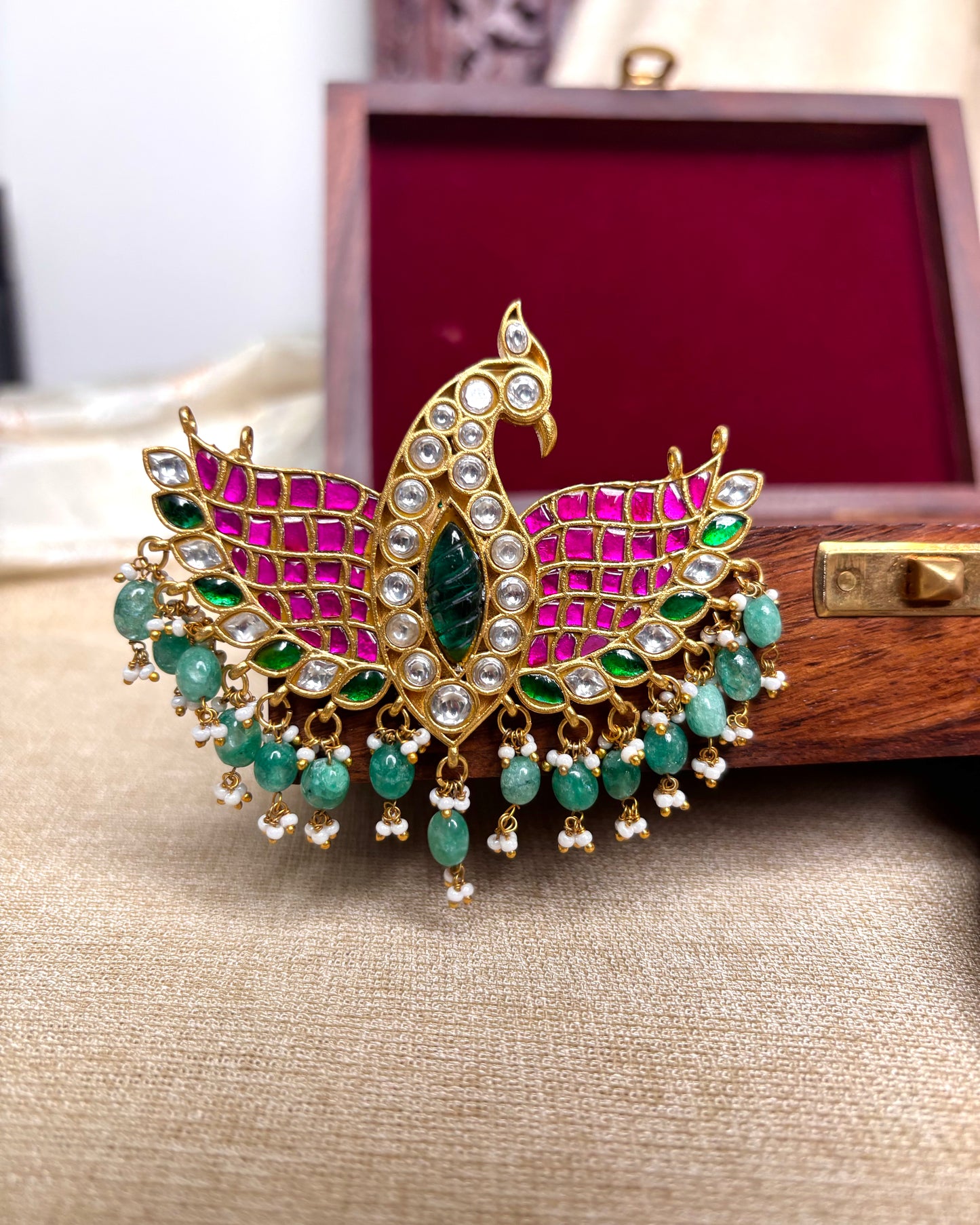 Intricate Floral Peacock Jadau Kundan Pendant | HA107