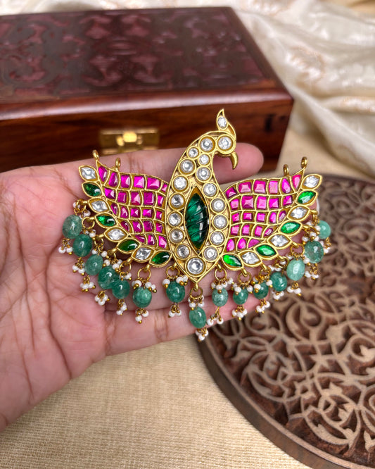 Intricate Floral Peacock Jadau Kundan Pendant | HA107