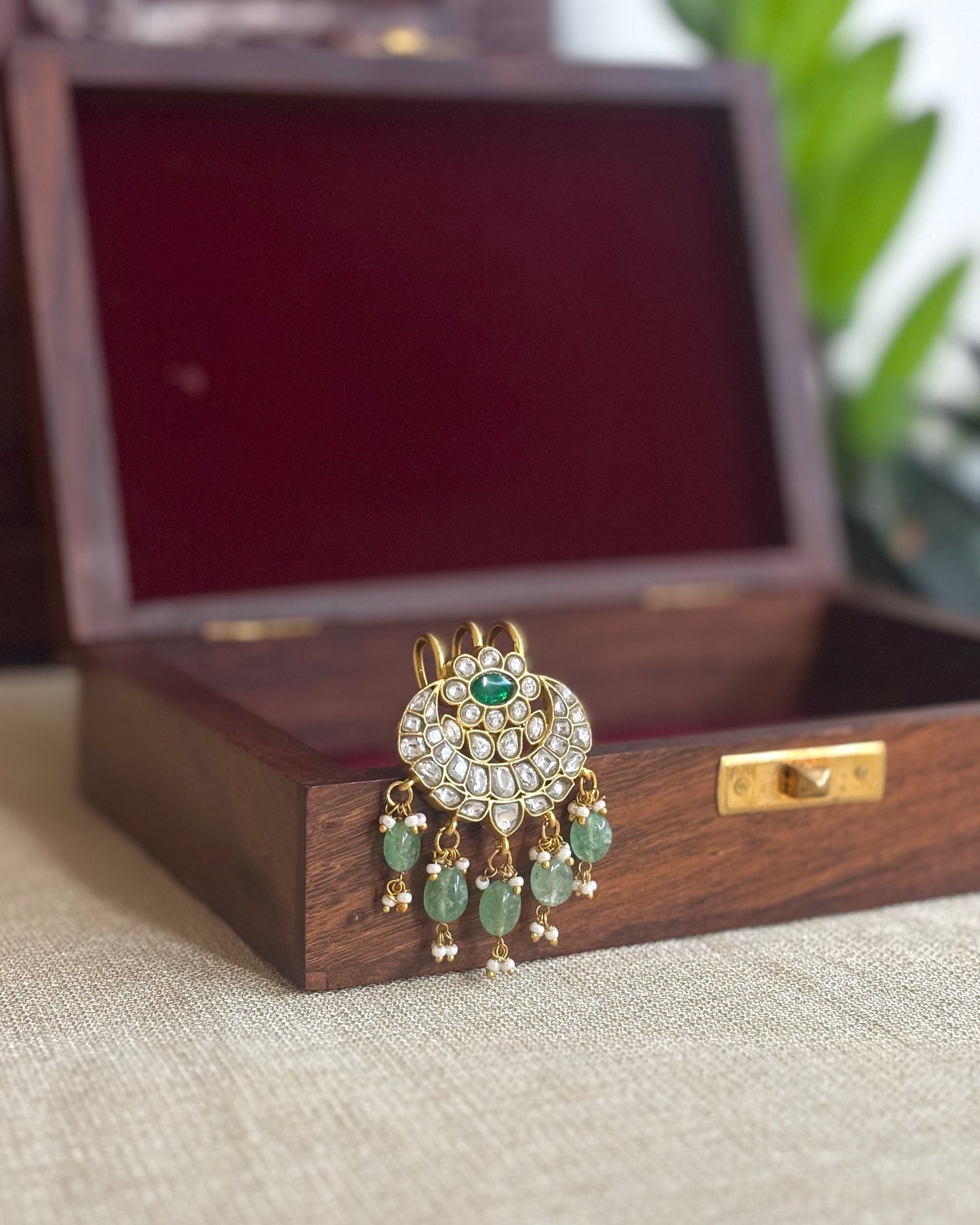 White and Green Handcrafted Jadau Kundan Floral Hair Pin | HA194