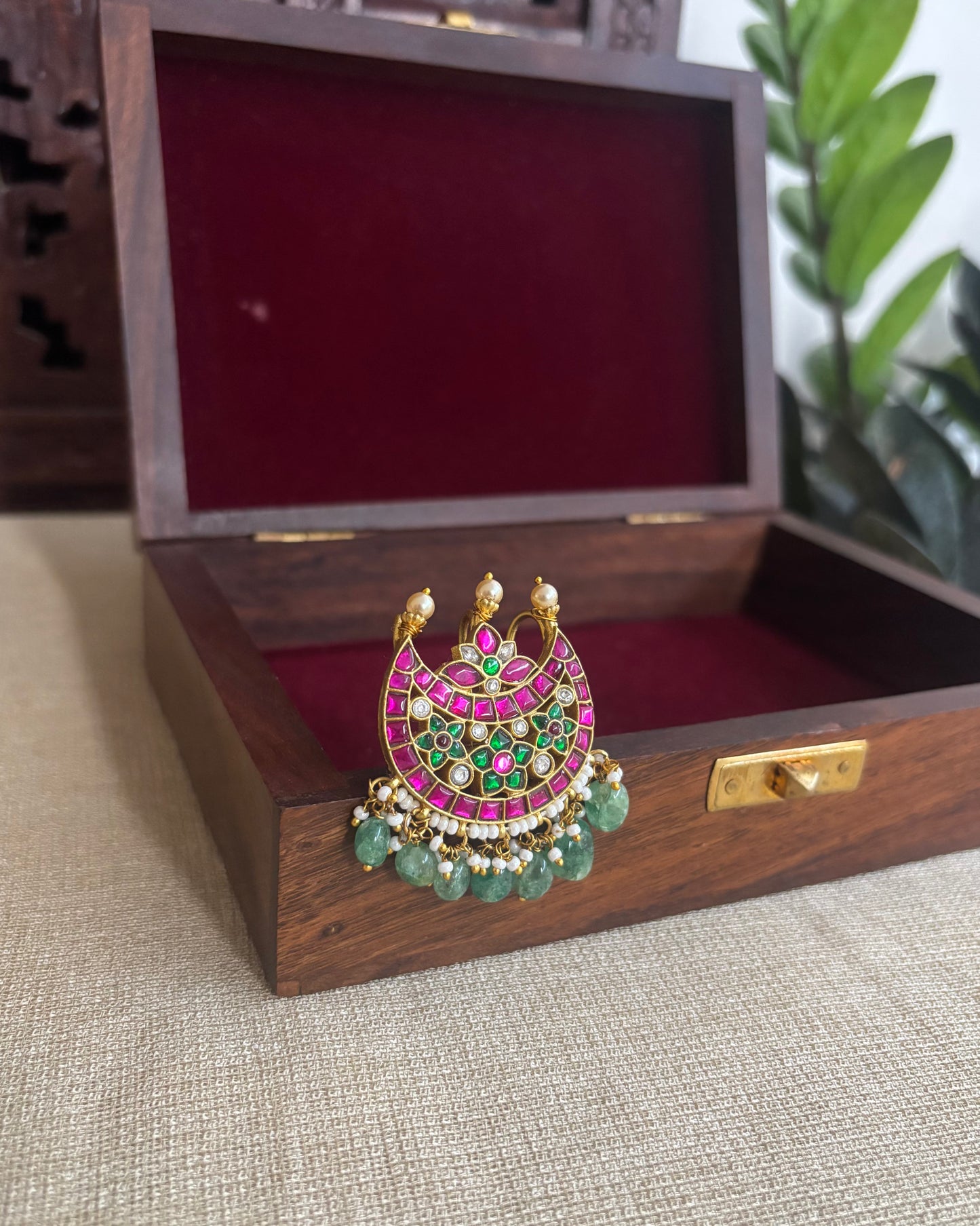 Multicolor Handcrafted Jadau Kundan Chand Hair Pin | HA195